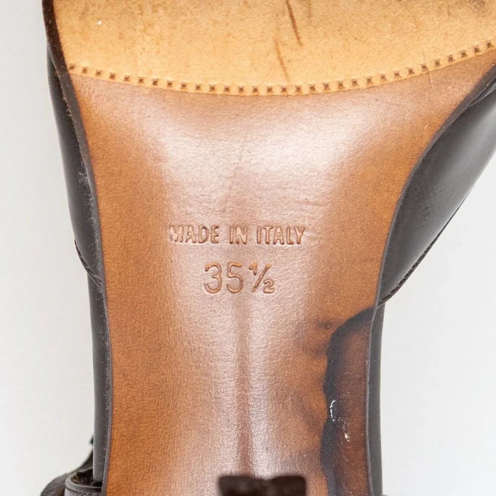 Christian Dior Vintage Brown Leather Mary Jane Heels Tortoise Shell Heels SZ5.5